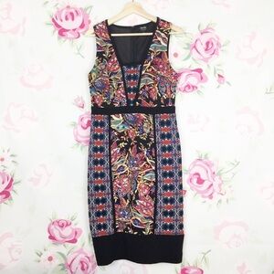 Nicole Miller Floral Paisley Print Midi Dress M